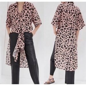 Maeve Anthropologie Rita Pink Leopard Print Button Down Shirt Dress XL Boho